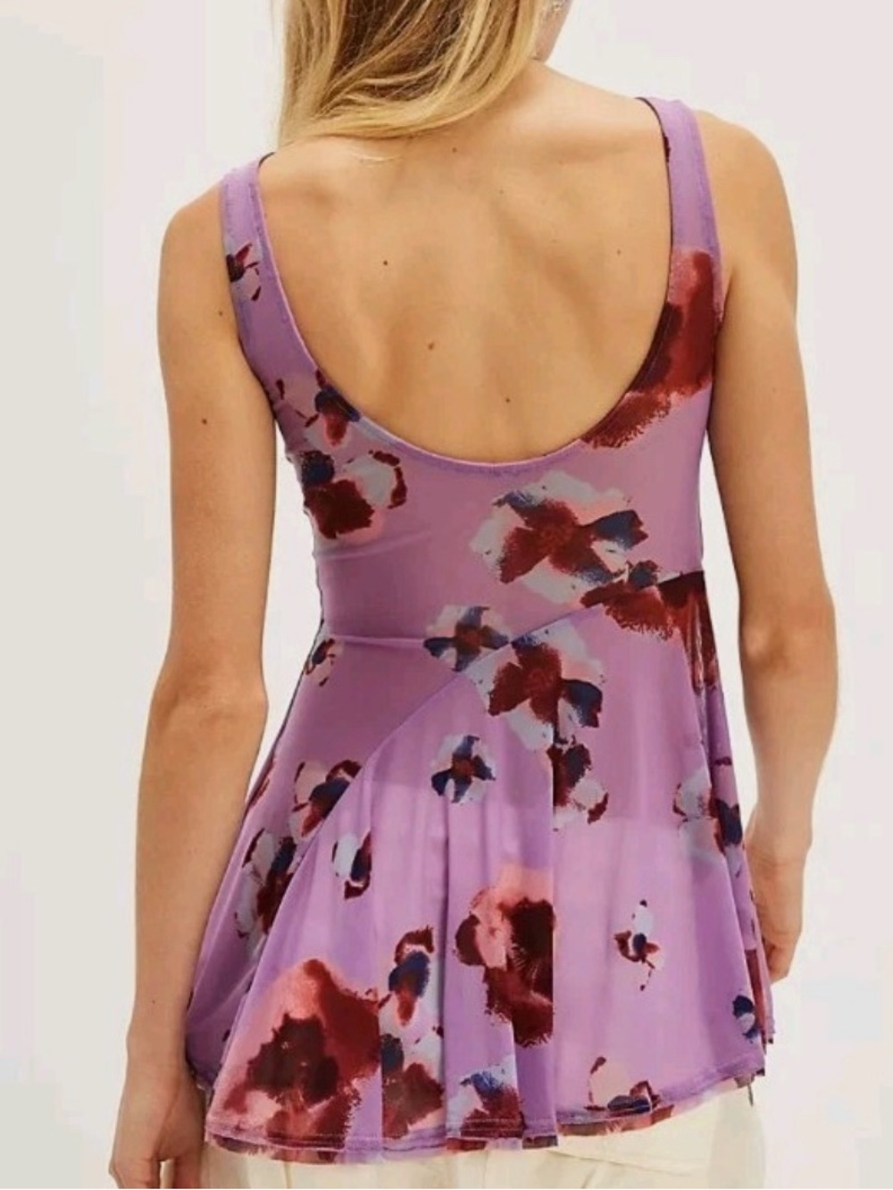 Free People Lavender Floral Scoop-Back Swing Tank